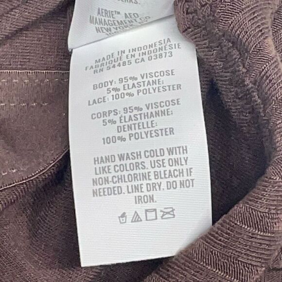 Aerie Espresso Brown Ribbed Lace Back Crop Top N0500 - Picture 7 of 7